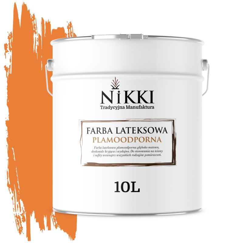 Farba Lateksowa Premium do Ścian i Sufitów Odporna na Plamy NIKKI Pomarańczowy intensywny H5933 Głęboki Mat 10L