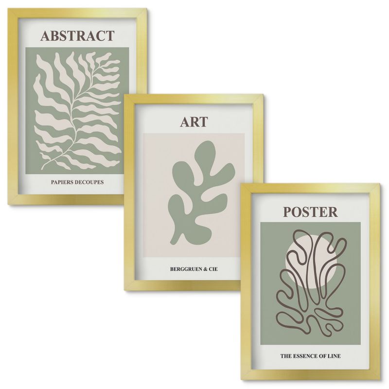 Obrazy do Salonu Wallfluent Wzory roślinne postery Matisse Złota rama 20x30cm 3 szt.