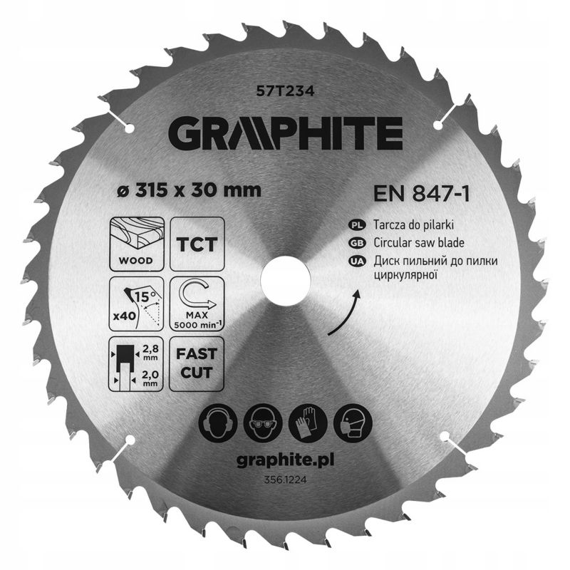Tarcza do pilarki GRAPHITE widiowa 315 x 30 mm, 40 zębów 1 szt