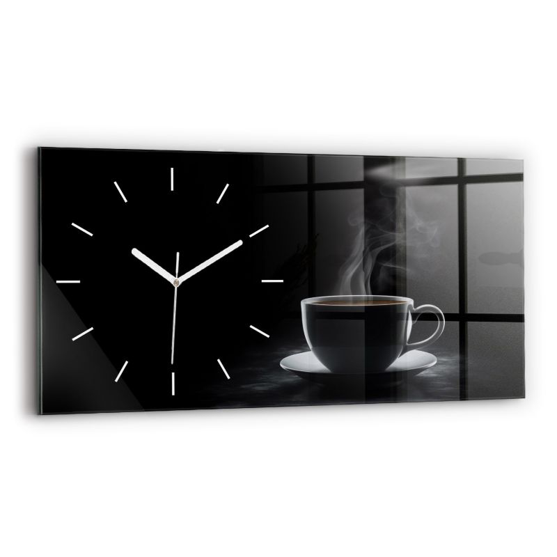 Zegar szklany białe wskazówki Wallfluent 60x30 cm Filiżanka czarnej kawy 1 szt.