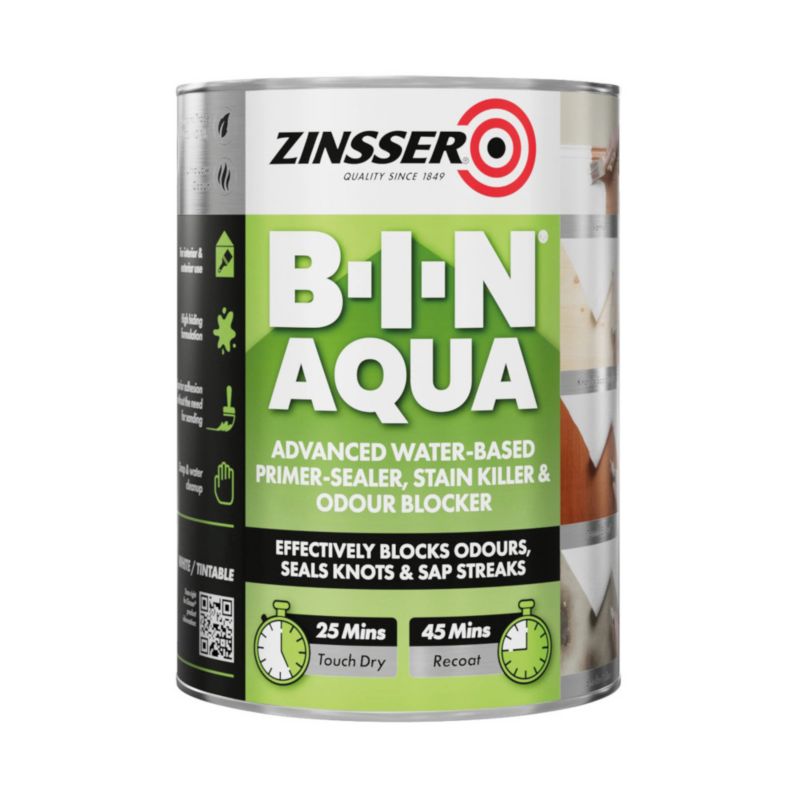 Wodny podkład uszczelniający Zinsser BIN AQUA na bazie syntetycznego szelaku 1L biały 1 szt