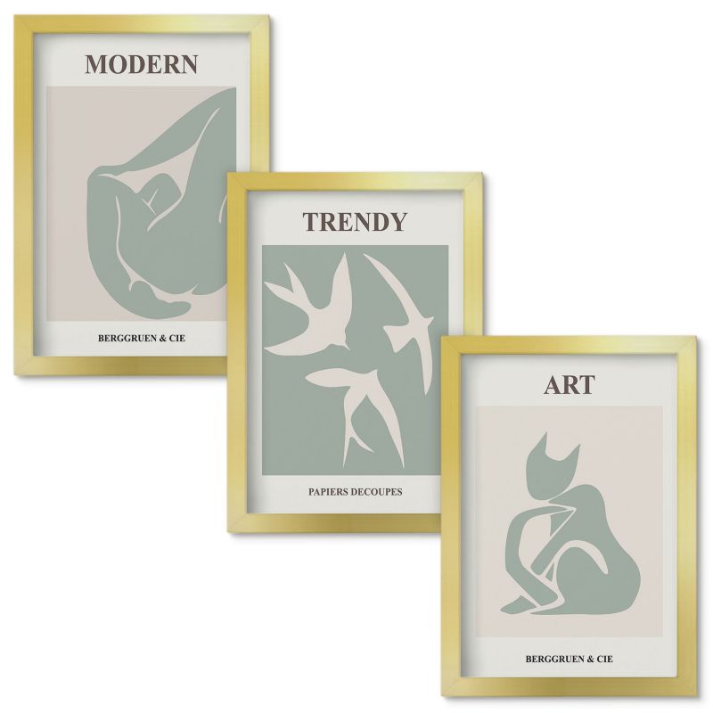 Zestaw obrazów Wallfluent Matisse abstrakcyjne figury Złota rama 20x30cm 3 szt.