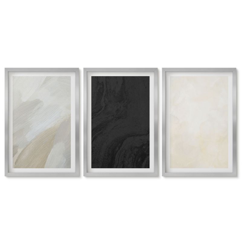 Tryptyk w srebrnej ramie Tulup 40x60 cm Struktury odcienie minimalizm Stylowa galeria nad biurko 1 kpl