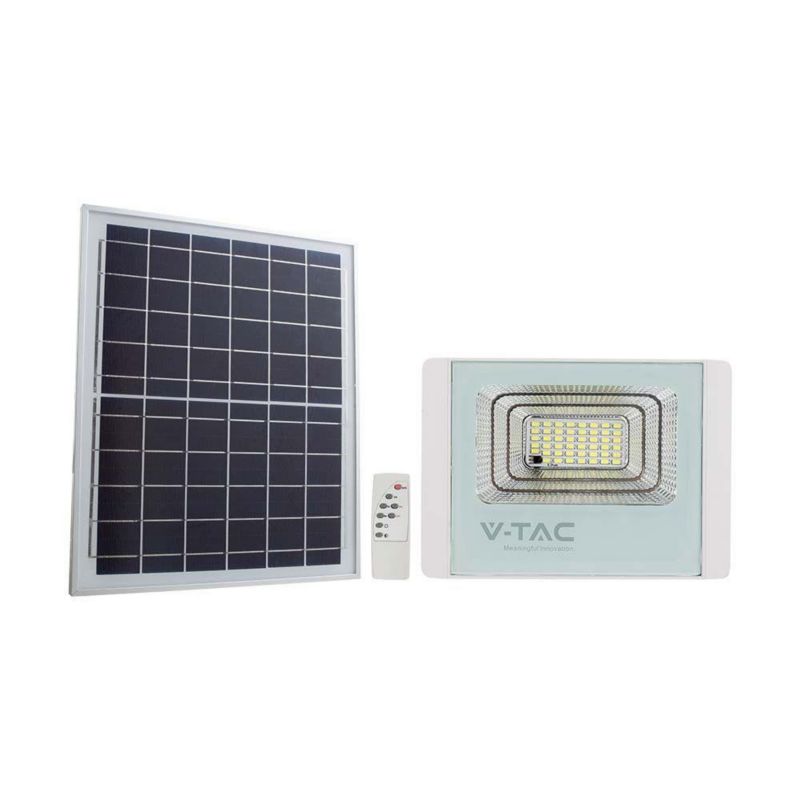 Naświetlacz solarny LED V-TAC biały LED 20W 6400K 1650lm z pilotem IP65 wym: 22,3 x 28,4 x 7,6 cm aluminium - 1 szt.