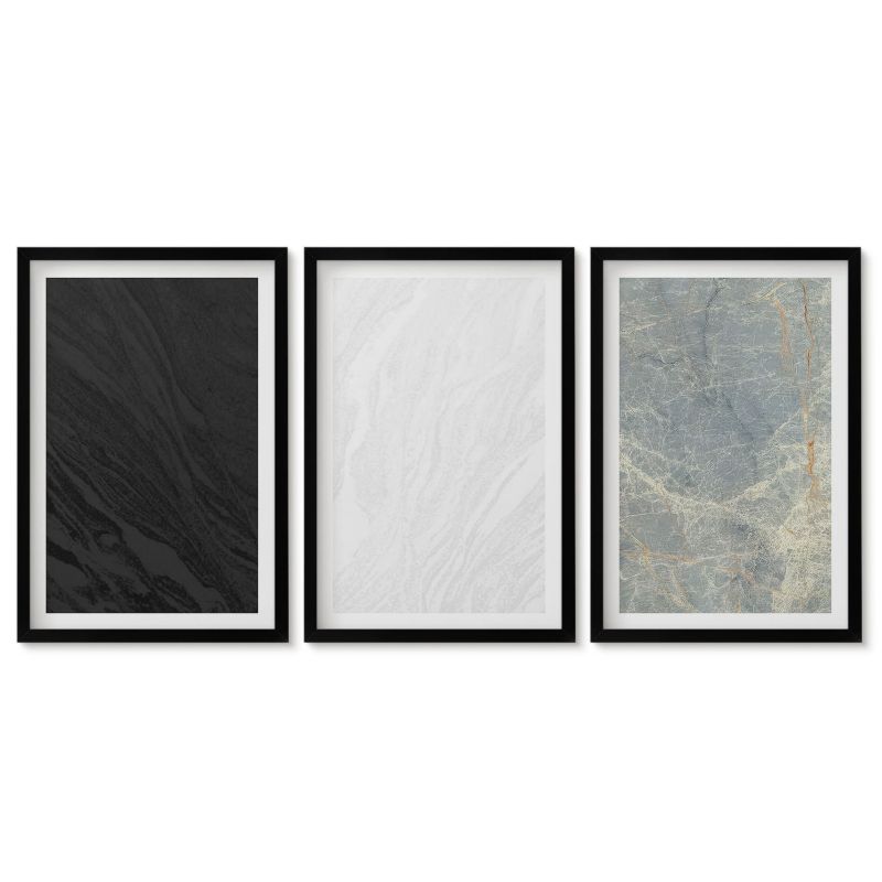 Zestaw 3 obrazów w czarnej ramie Tulup 40x60 cm Ttruktury kamienne Dekoracja ścienna do przedpokoju 1 kpl
