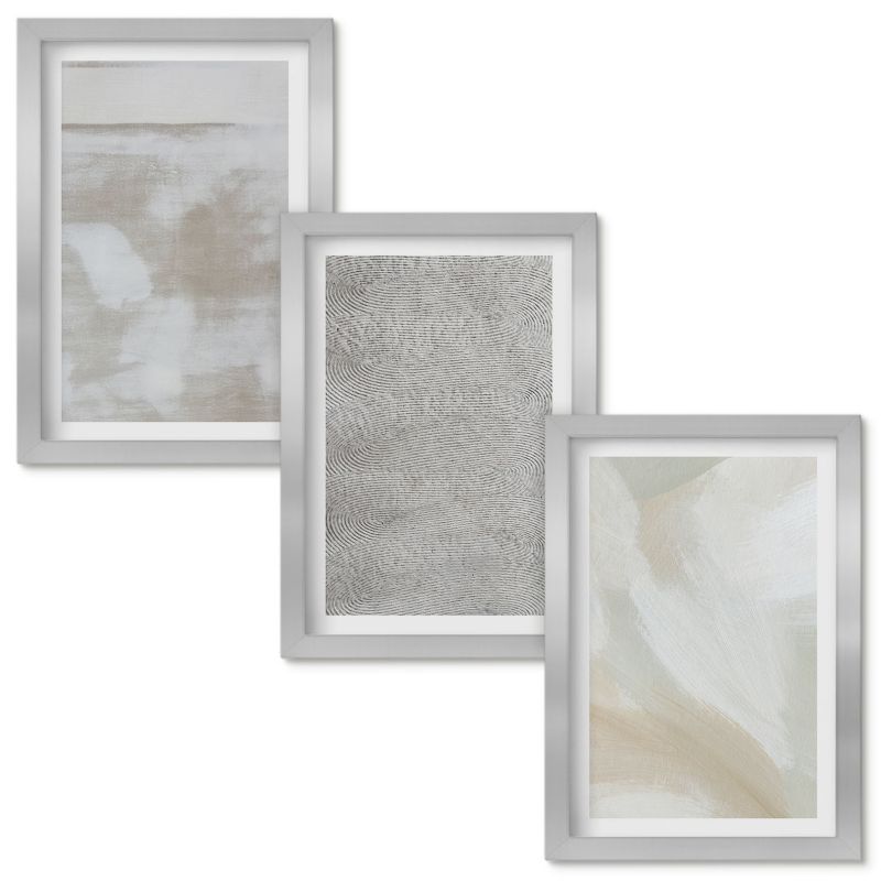 Obrazy do Salonu Wallfluent Abstrakcyjny nowoczesny design Srebrna rama 20x30cm 3 szt.