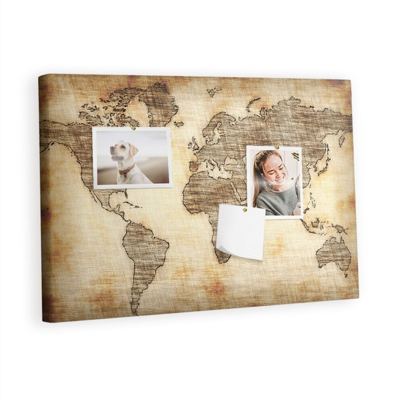 Tablica Korkowa Z Pinezkami Tulup 60x40 cm Historyczny zarys kontynentów Organizer ścienny Pinezki drewniane 1 kpl