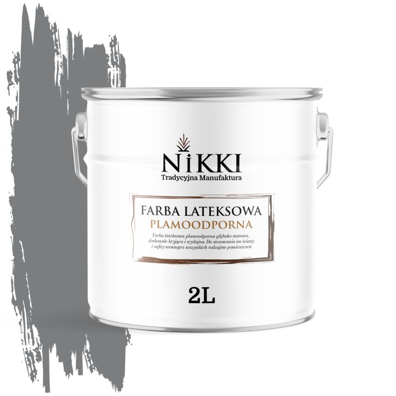 Farba Lateksowa Premium do Ścian i Sufitów Odporna na Plamy NIKKI Szary ciemny H1020 Głęboki Mat 2L