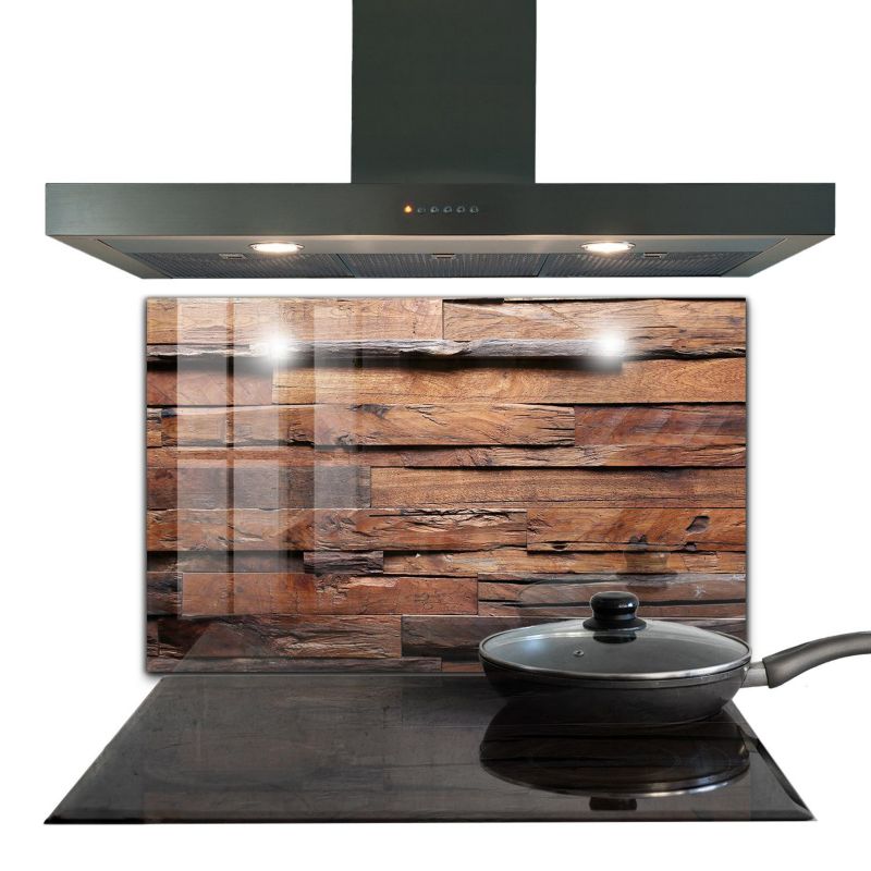 Osłona kuchenna Wallfluent 100x70 cm Rustykalne Drewno Szklany 1 szt.