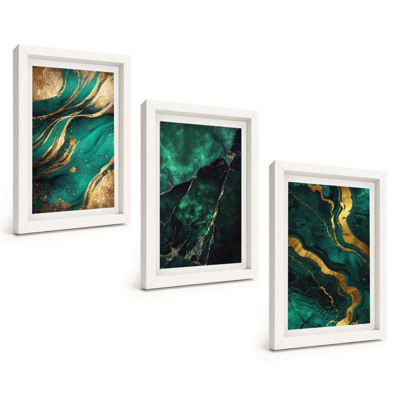 Galeria 3 Obrazów w Białej Ramie ArtPrintCave 20x30 cm Komplet ścienny Eleganckie wzory kamieni 1 kpl.