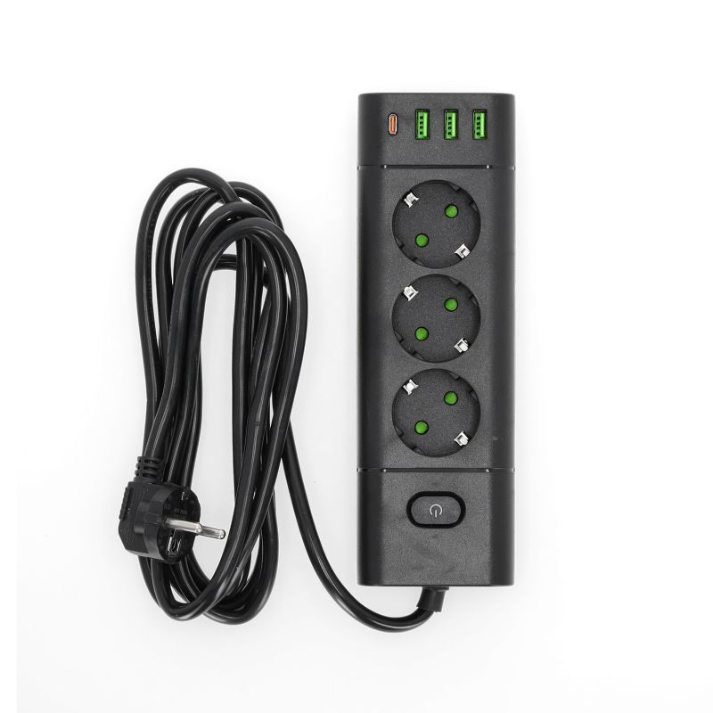 Przedłużacz z usb Kobi 3gn+3usb 1usb-c 3m Zu+W czarny 1szt.