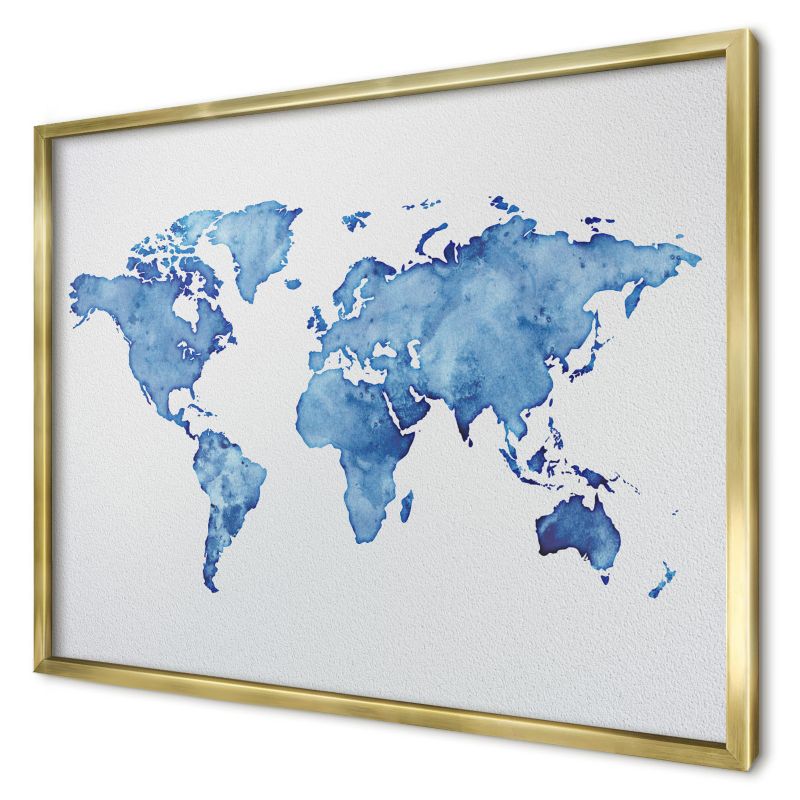 Tablica magnetyczna do salonu Wallfluent 70x50 Akwarelowa mapa w złotej ramie 1szt