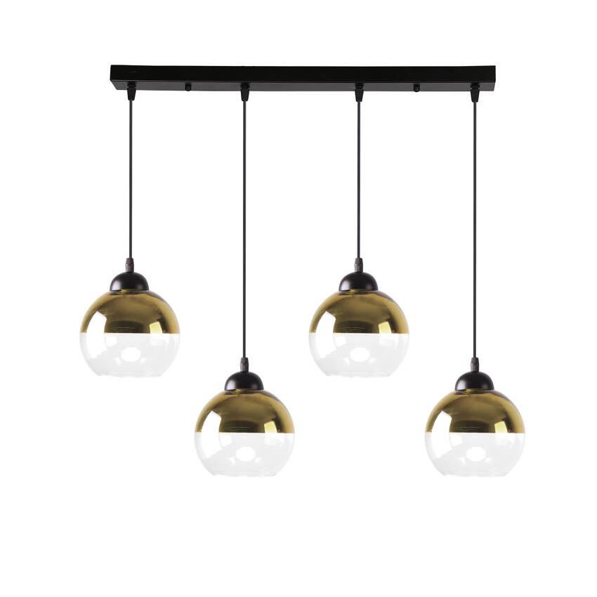 Czarna lampa wisząca 4-płomienna do salonu Contessa ze złotymi kloszami