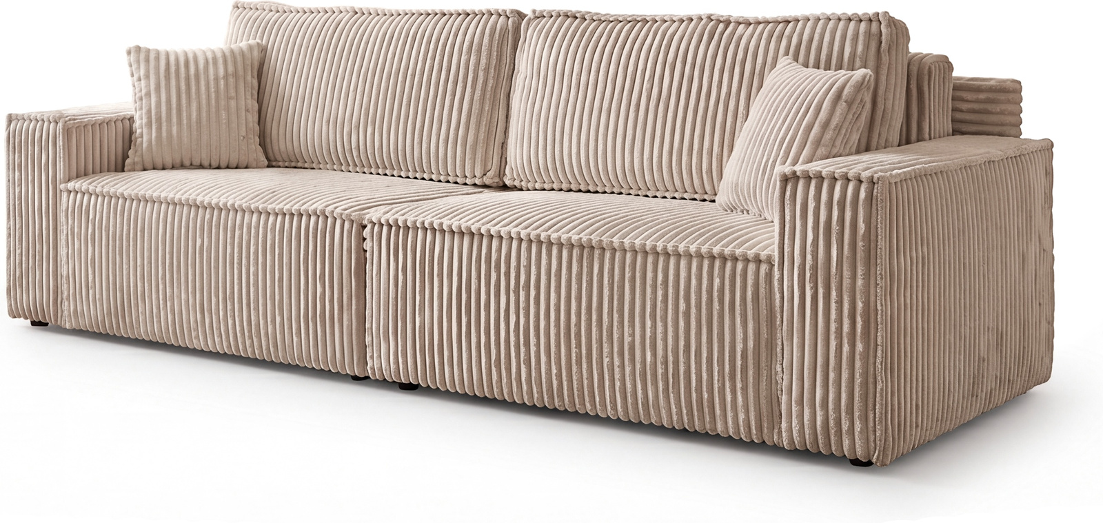 Beżowa sofa rozkładana z funkcją spania do salonu BELIO sztruks