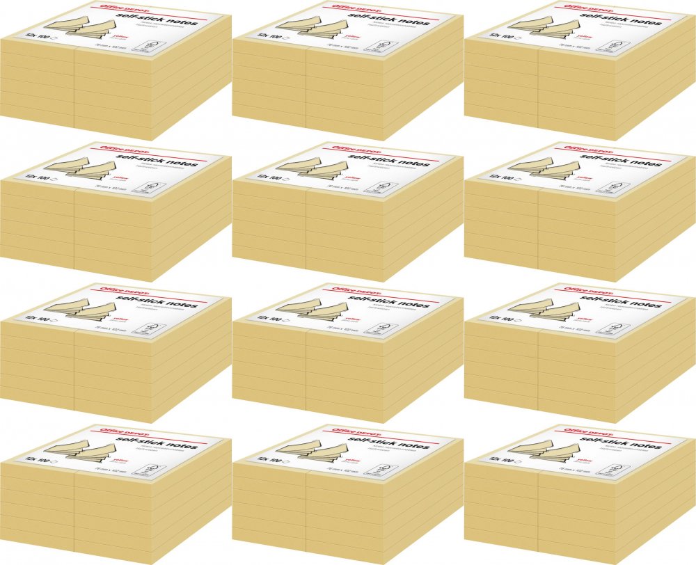 12x Karteczki samoprzylepne Office Depot, 76x102mm, 12x100 karteczek, żółty pastelowy