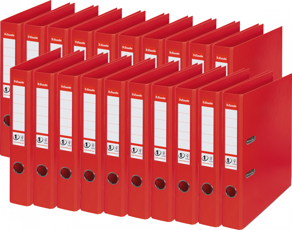 20x Segregator A4 Esselte No.1 Power, 50mm, do 350 kartek, 30% PP z recyklingu, czerwony