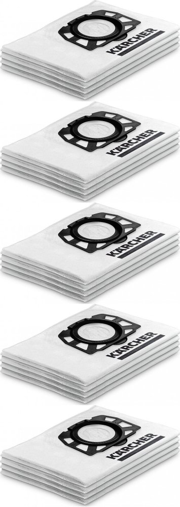 5x Worki flizelinowe do odkurzaczy Karcher WD 2, WD 3, KWD 1-KWD 3, SE 4001, SE 4002 2.863-314.0, 4 sztuki, biały
