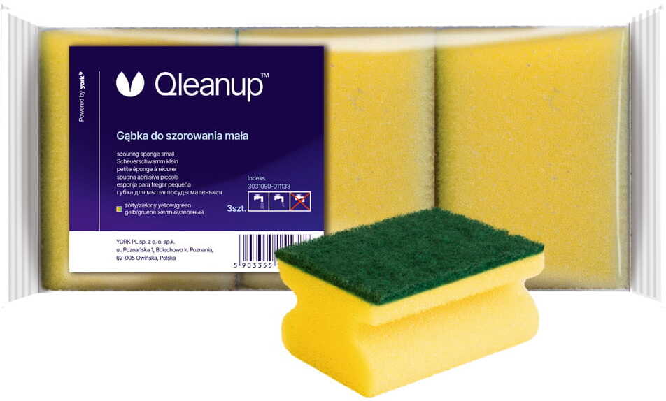 Zmywaki kuchenne Qleanup, profilowane, małe, 3 sztuki, żółty