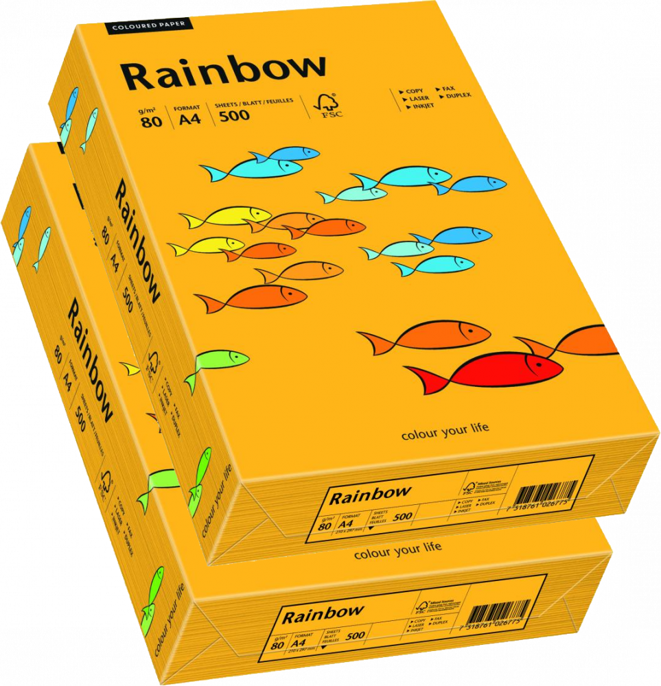 2x Papier ksero ekologiczny Rainbow, A4, 80g/m2, 500 arkuszy, jasny pomarańczowy (R22)