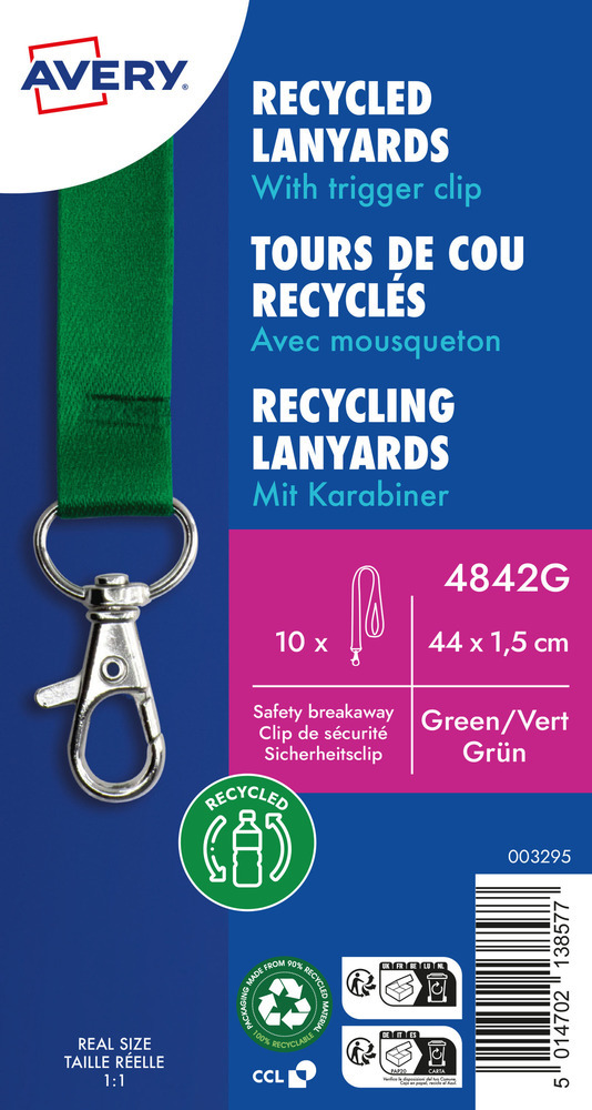 Smycz do identyfikatora Avery Zweckform, PET z recyklingu, 15x440mm, 10 sztuk, zielony
