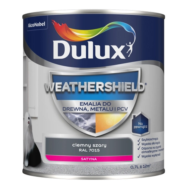 Emalia Weathershield do drewna, PCV i metalu Ciemny szary RAL 7015 0,7L Dulux