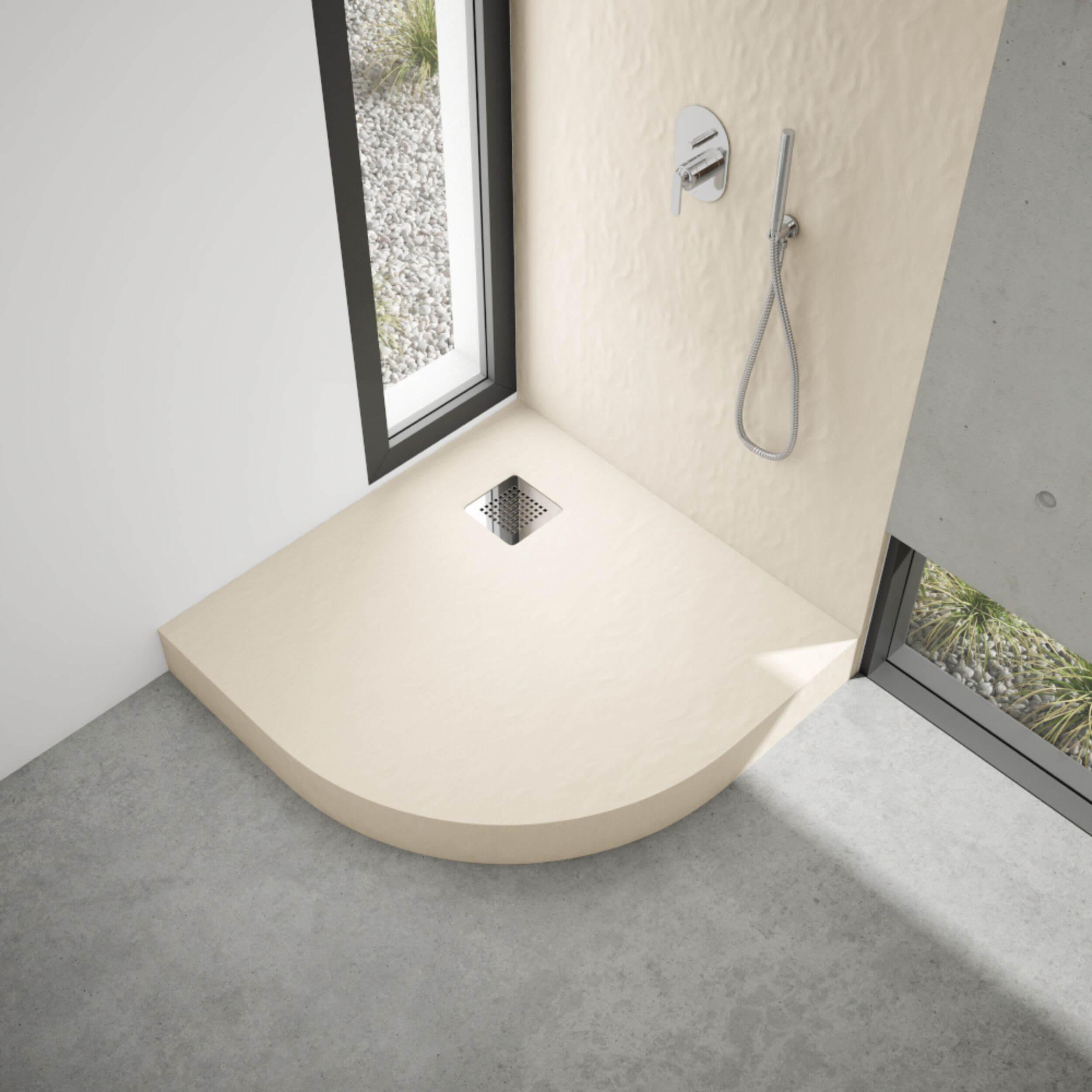 Schedpol New Horizons Cashmere Stone brodzik półokrągły 90x90 cm beżowy 3.3304/PK/ST-M2