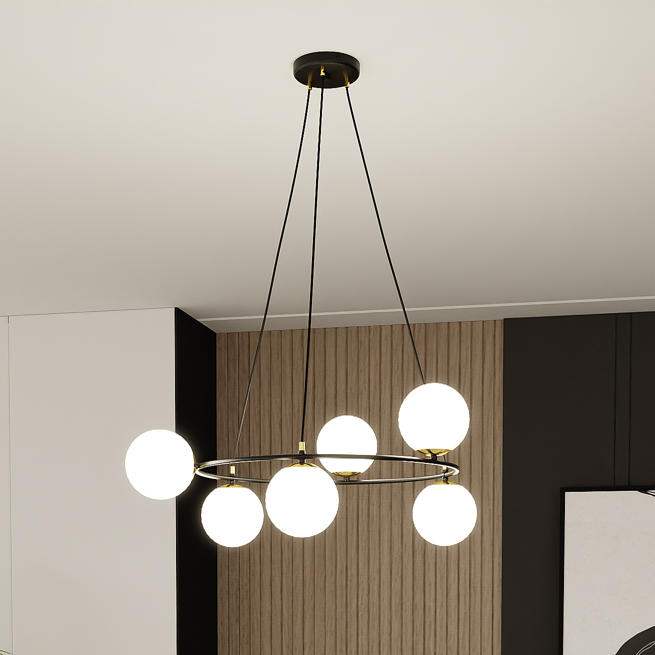 Emibig Azura lampa wisząca 6x10W czarny/szkło mleczne 1295/6