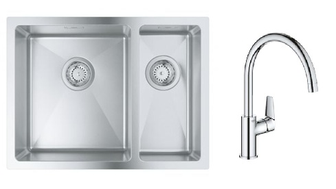 Zestaw Grohe K700 zlewozmywak stalowy 59,5x45 cm satyna z baterią kuchenną Start Edge chrom (31577SD1, 30529001) - Wysyłka w 24h