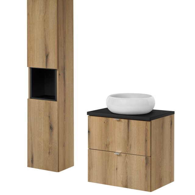 COMAD Zestaw mebli NOVA OAK szafka z blatem BLACK 60 cm, umywalka WIK