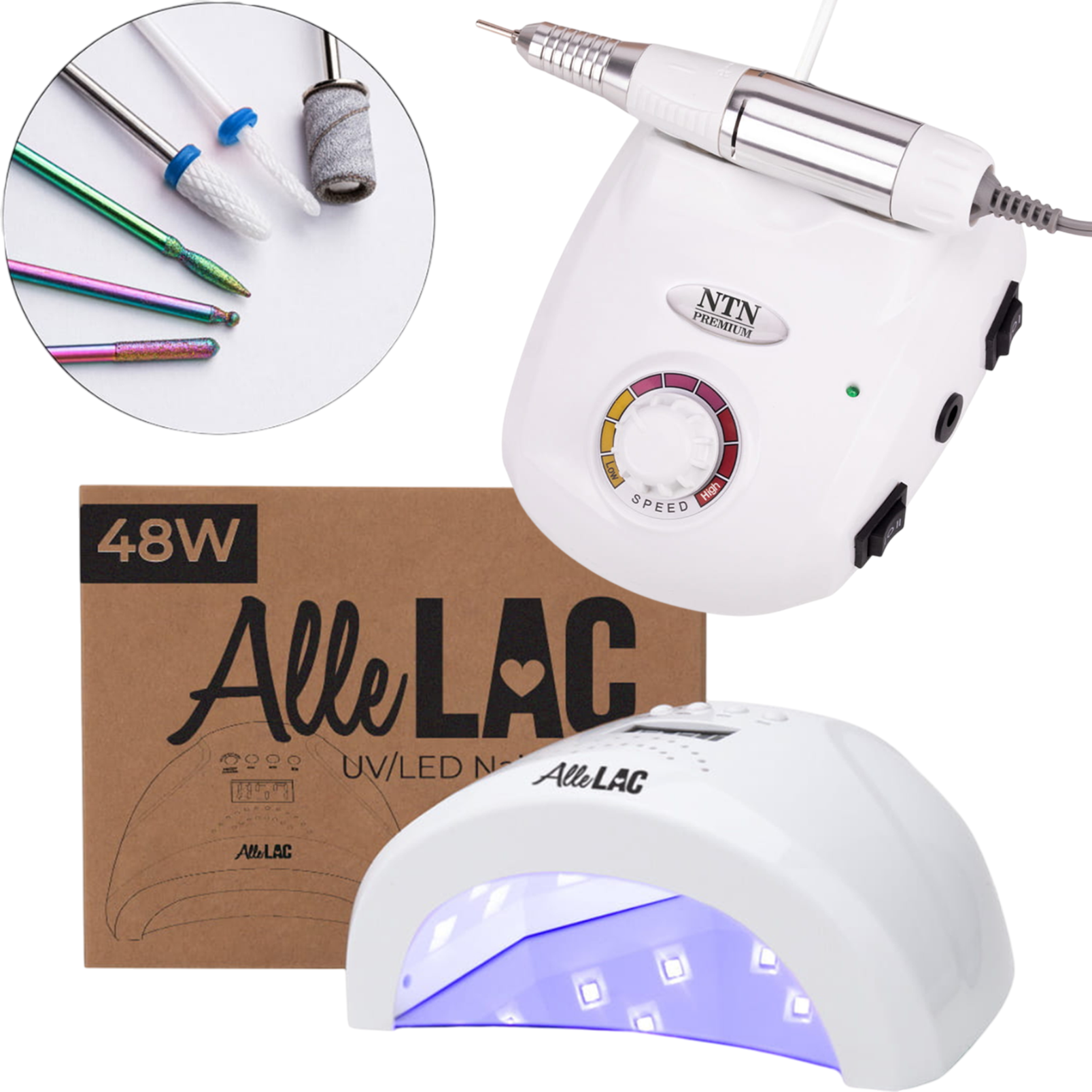 Zestaw 2w1 Lampa Do Paznokci LED/UV ALLELAC 1S + Frezarka Do Paznokci DM208
