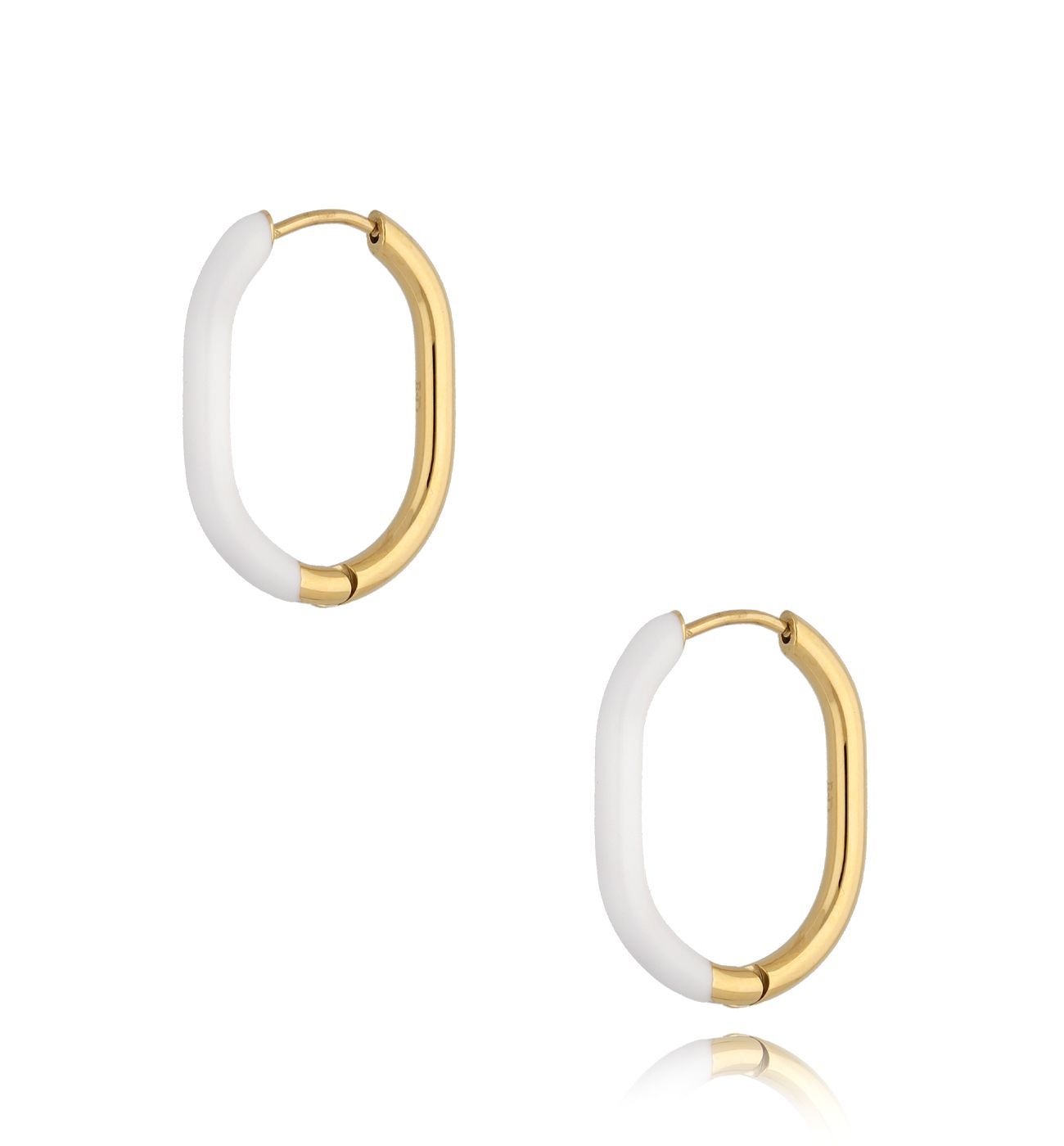 Kolczyki złote z białą emalią owalne Enamel KSA0704