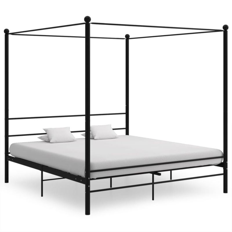 Łóżko metalowe VidaXL czarne z zawieszeniem na zasłony 1 szt. 208 x 186 x 201 cm