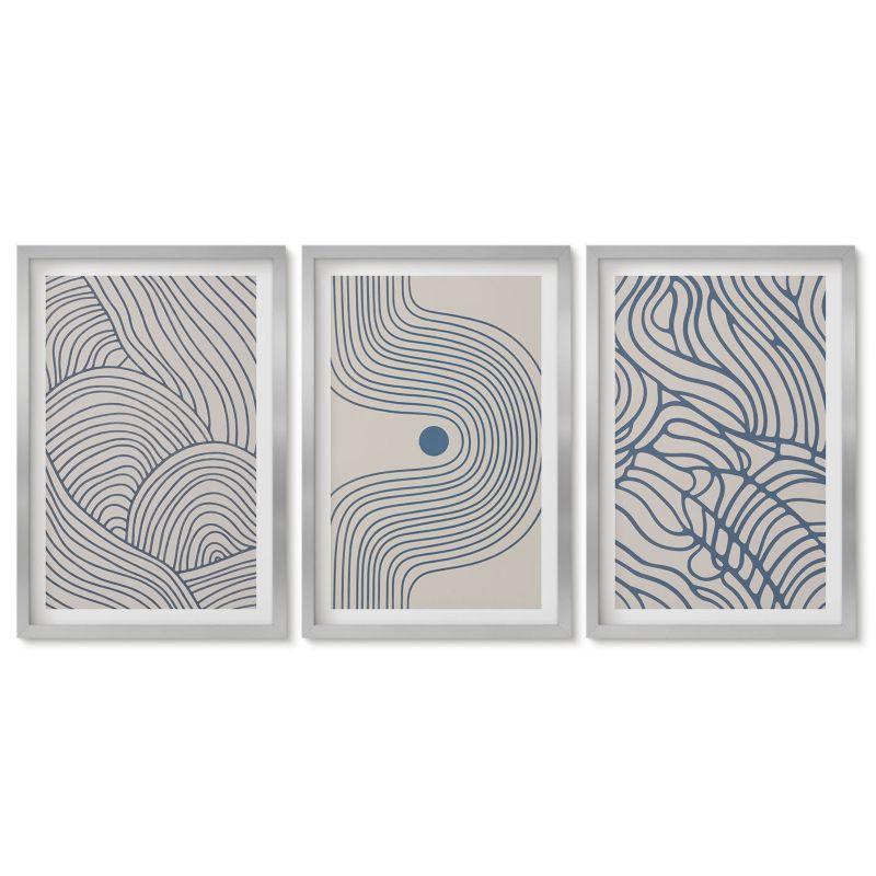 Zestaw 3 obrazów w srebrnych ramach Tulup 40x60 cm Abstrakcyjne linie fale kształty Tryptyk 1 kpl