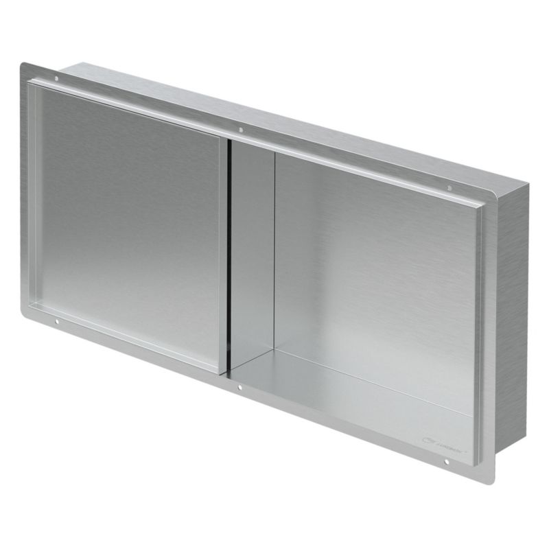 Nisza ścienna LuxeBath srebrna szczotkowana 25,5x55,5x10 cm podwójna półka prysznicowa do drzwi pod płytki schowek łazienka 1 szt