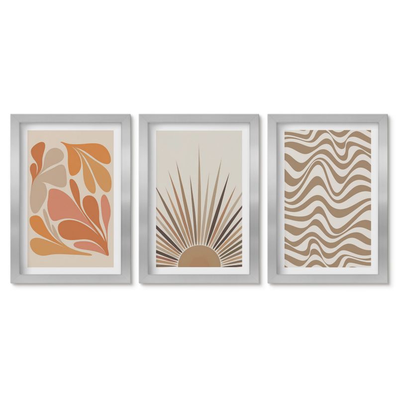 Zestaw 3 obrazów w srebrnej ramie Tulup 20x30 cm Słońce boho pastelowe kształty Tryptyk 1 kpl