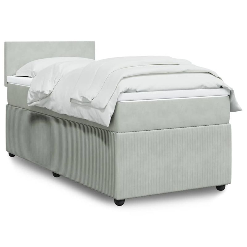 Łóżko z materacem WaszeMeble 100x200 cm Jasnoszary aksamit z LED WM-3289956 1 szt.