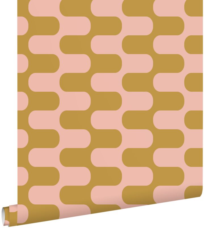 Tapeta ESTAhome faliste linie ochry żółtejIróżowym 50 x 900 cm - 1 rol.
