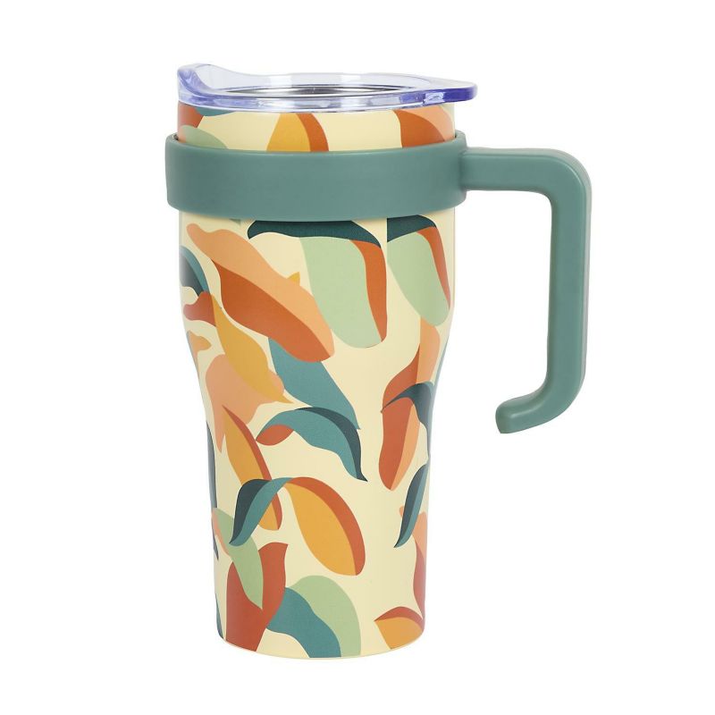 Kubek termiczny Mini Miami Floral INTESI metalowy zielony uchwyt 600 ml do kawy i herbaty 1 szt.