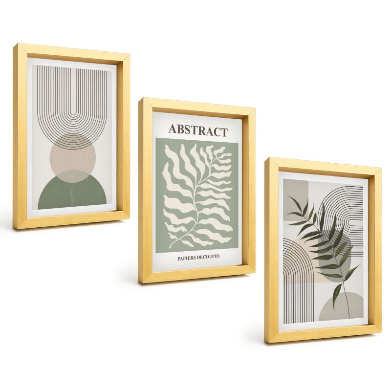 Komplet 3 Obrazów w Złotej Ramie ArtPrintCave 20x30 cm Grafika Ścienna Botaniczne boho abstrakcje 1 kpl.