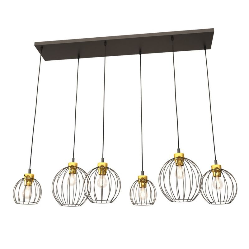 Lampa wisząca Emibig Nando czarno-złota wym: 140 x 125 x 24 cm 6xE27 x 15W 1 szt.