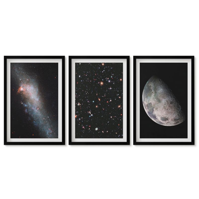 Komplet obrazów czarna rama Tulup 40x60 cm Kosmos galaktyki gwiazdy Księżyc Tryptyk 1 kpl