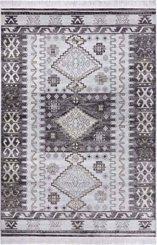 Dywan Elle Decor Kelim AMA 95x140cm, orientalny wzór, kremowo szary, do salonu, 1 szt.