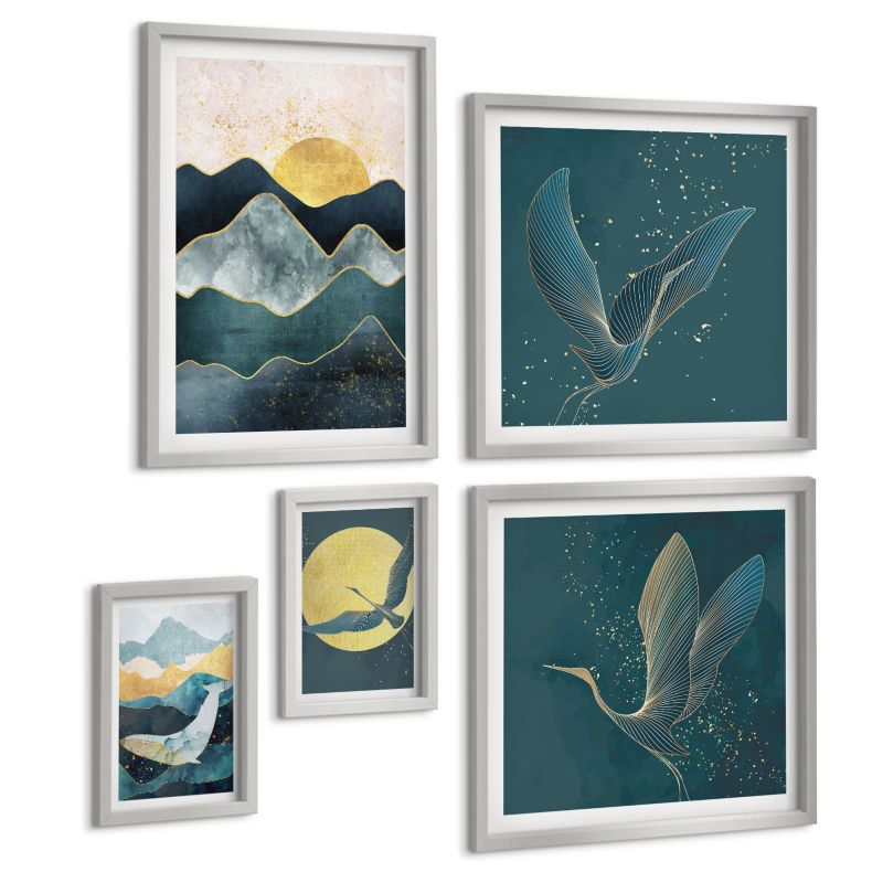 Galeria 5 Obrazów ArtPrintCave (2x50x50+2x20x30+40x60cm) Srebrna rama Rodzina miłość ciepło dom 1 kpl.