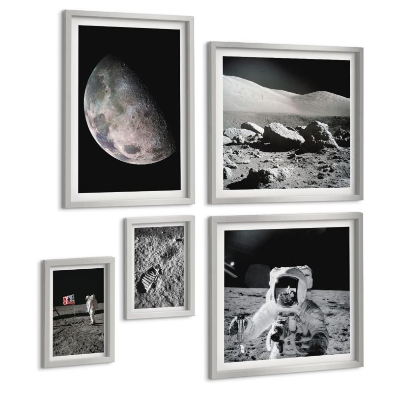 Zestaw Obrazów 5 Częściowy ArtPrintCave (2x50x50+2x20x30+40x60cm) Srebrna rama Morze drzewo cytrynowe malunki 1 kpl.