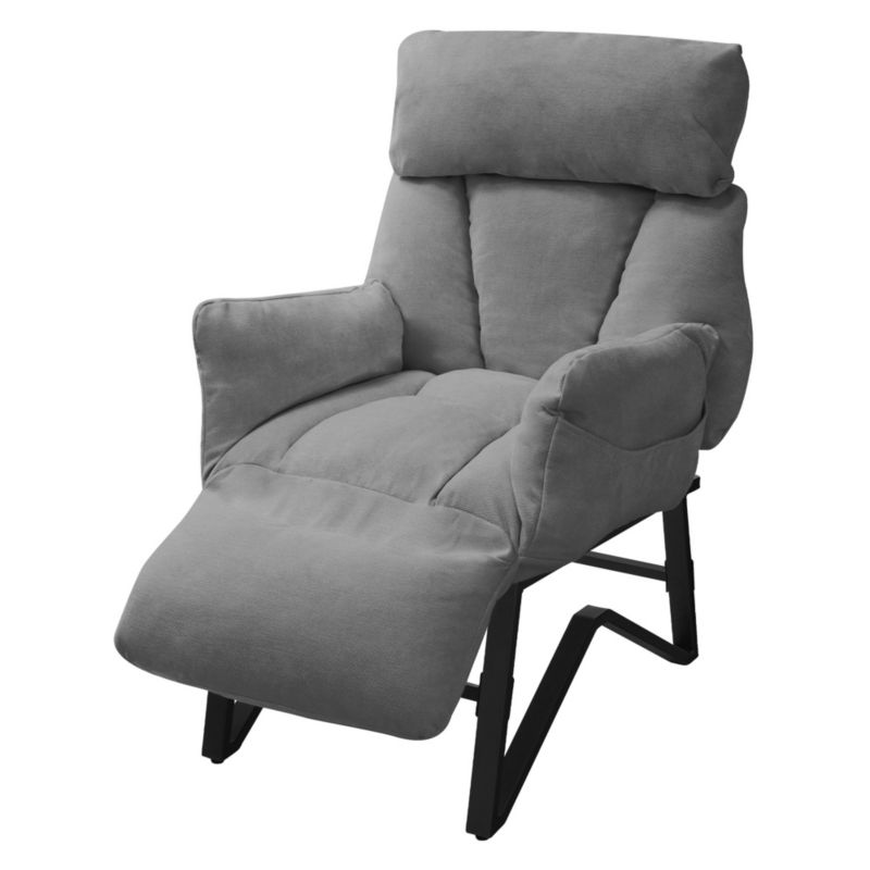 Fotel relaksacyjny ML Design lniany szary regulowany podłokietniki kieszenie boczne tapicerowany uszak salon czytanie 1 szt