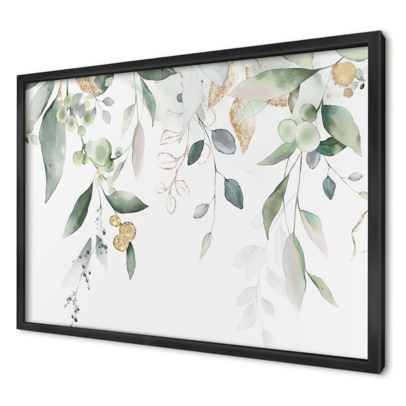 Tablica magnetyczna dekoracyjna Wallfluent 60x40 Zielone liście w czarnej ramie 1szt