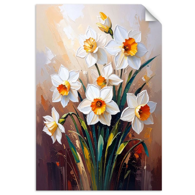 Naklejka na ścianę do salonu sypialni Feeby Białe Żonkile Kwiaty 90x130cm 1szt