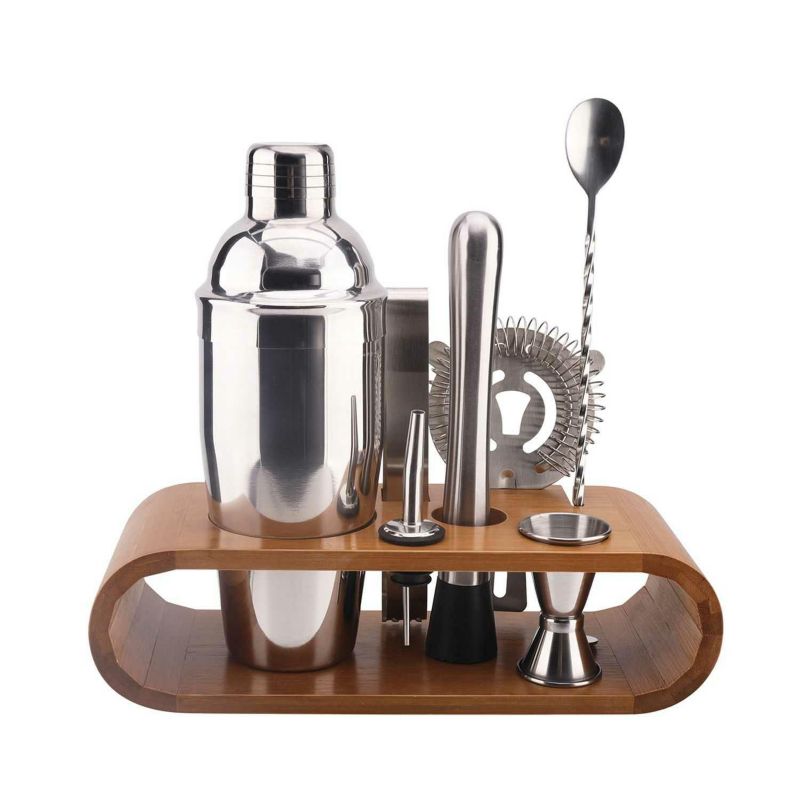 Zestaw barmański MIXOLOGY HowHomely stal nierdzewna bambus 27,8x10,8x24,5 cm 1 kpl.