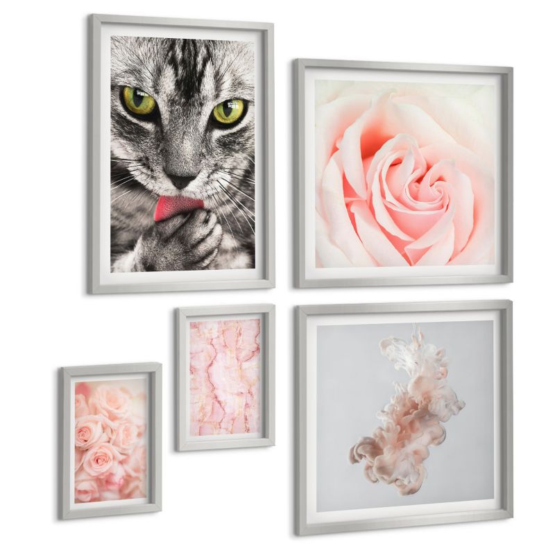 Galeria 5 Obrazów ArtPrintCave (2x50x50+2x20x30+40x60cm) Srebrna rama Kuchenne napisy boho trawy 1 kpl.