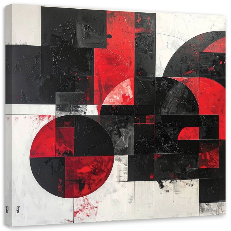 Obraz do salonu sypialni Feeby Abstrakcja tekstura koła kształty czarno czerwony 40x40cm 1szt